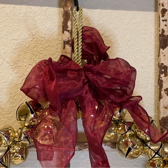 Pottery Barn gold jingle bell wreath with burgundy ribbon 12” - Picture 4 of 7